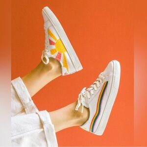 Soludos The Ibiza Classic Sneaker in White Rainbow Size 8